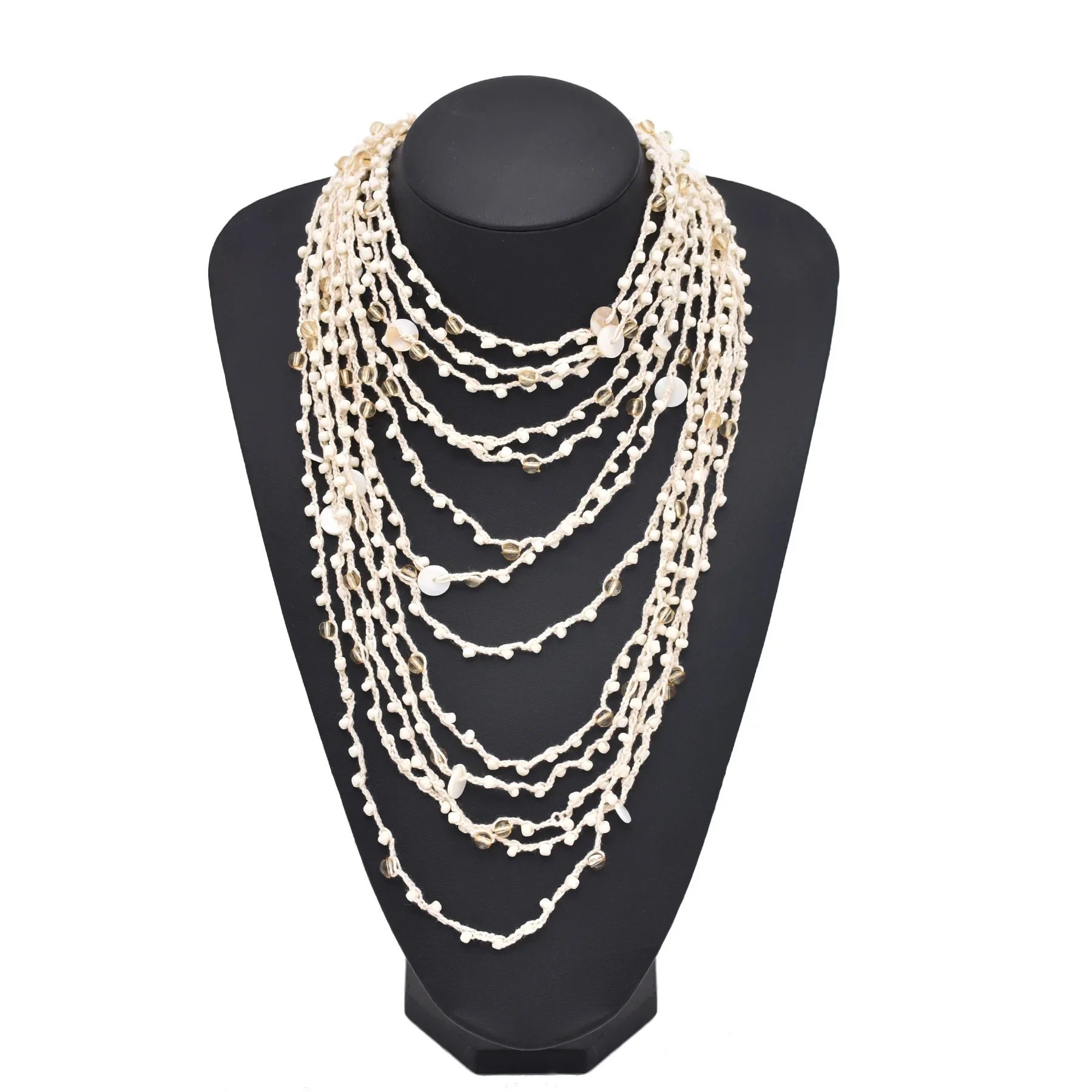 Multi Layer White Resin Bead Crystal Beads Bib Necklace for Women European American Fashion Show Clothing Jewelry Accessories