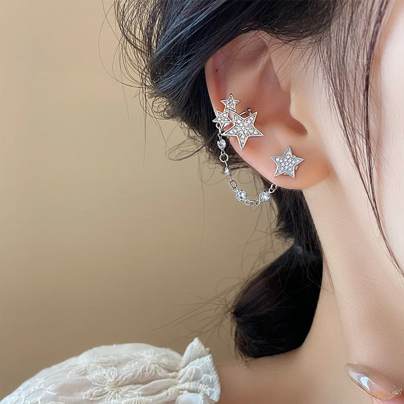 Zircon Star Earless Magnetic Earrings for Women Korean Personalized  Ear Clips Temperament Clip Earring Fashion Girl Jewelry