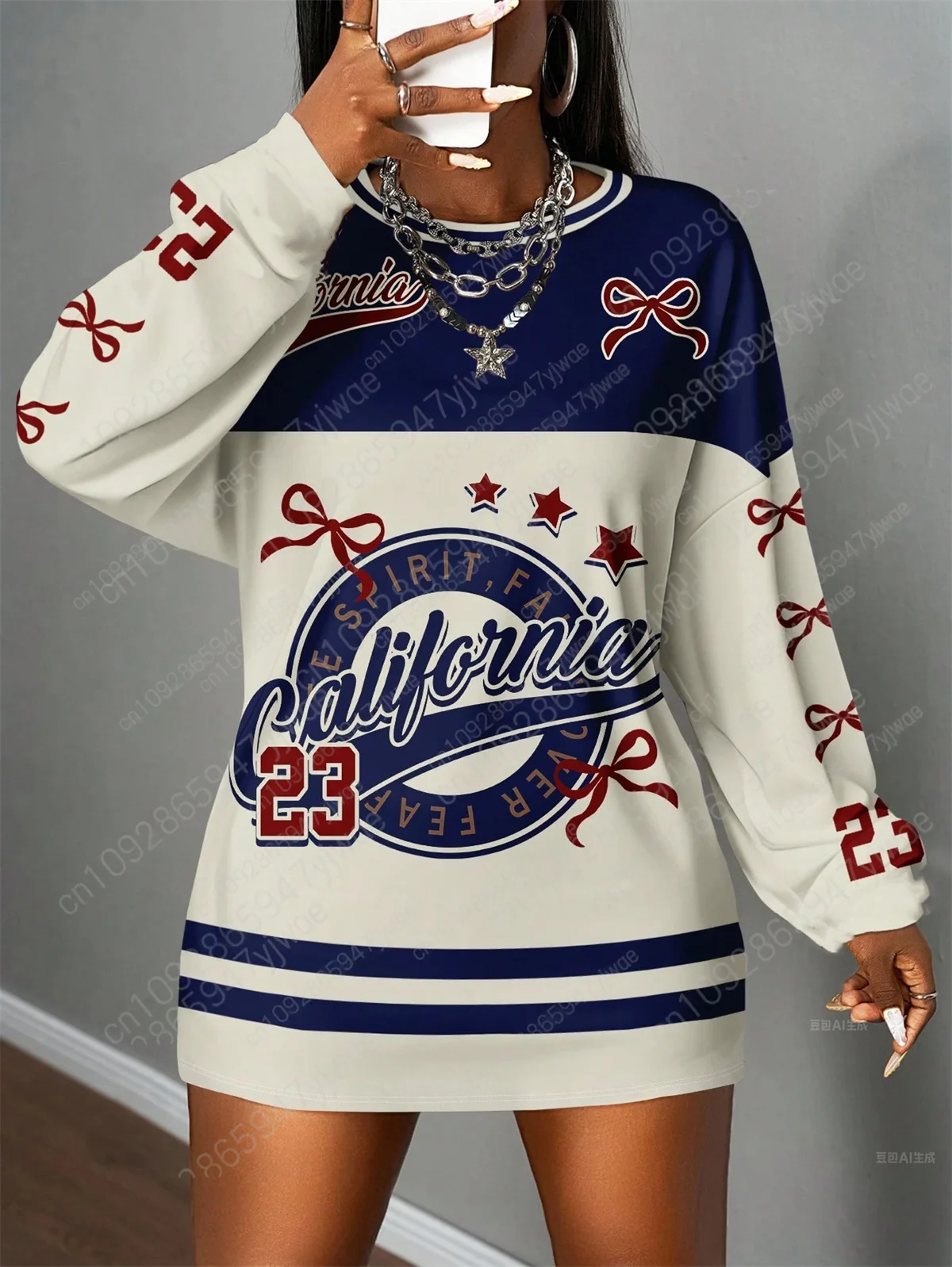 كاليفورنيا رقم 23 نمط الرسالة الأمريكية زي بيسبول ملابس رياضية فضفاضة الخريف والشتاء المرأة الجديدة بأكمام طويلة تي شيرت