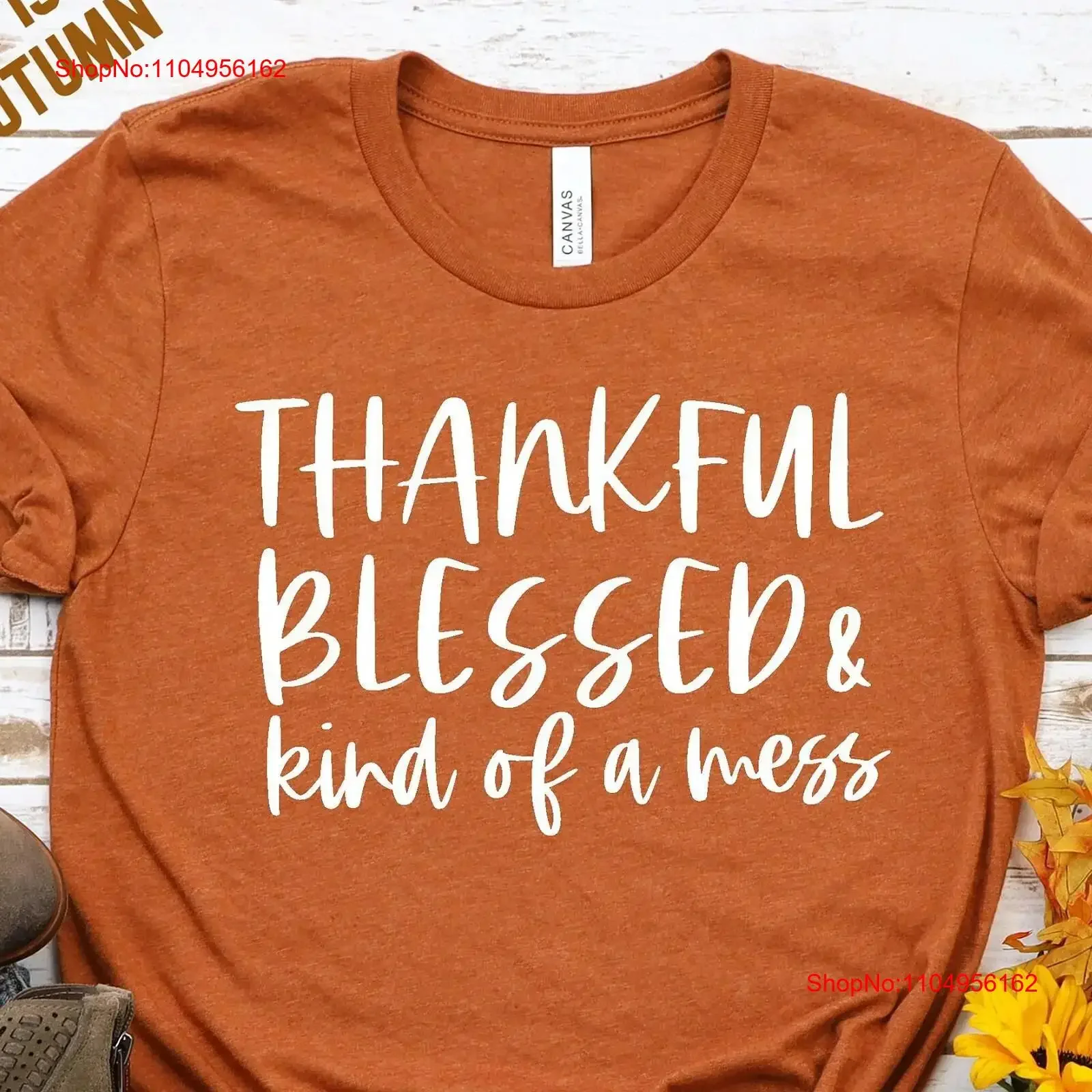 

Thankful Blessed Kind of A Mess Thanksgiving T Shirt Autumn Family Dinner vintage Washed fashion Stylish Soft streetwear