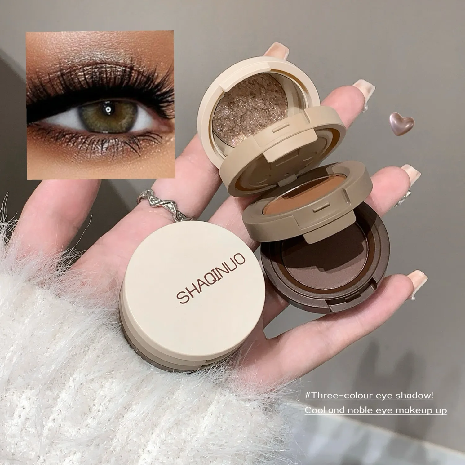 SHAQINUO 3 레이어 3 색 올인원 아이 섀도우 케이크 펄 파인 글리터 다기능 올인원 아이 섀도우 팔레트