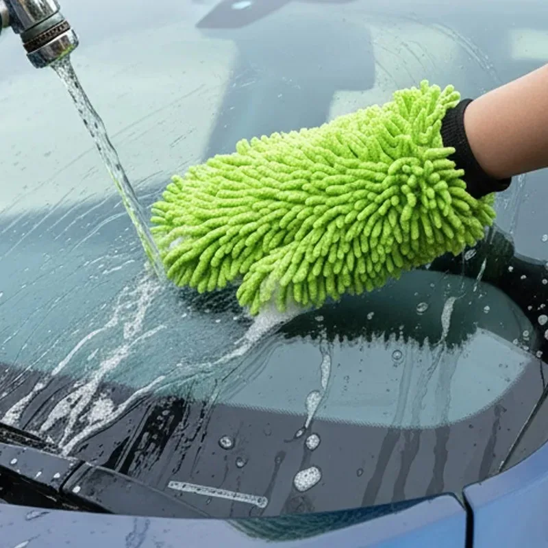 1/2Pcs Chenille Microfiber Car Wash Gloves, Scratch-Free Lint-Free Super Absorbent Wash Mitts for Auto, Motor & Bike Cleaning view 3
