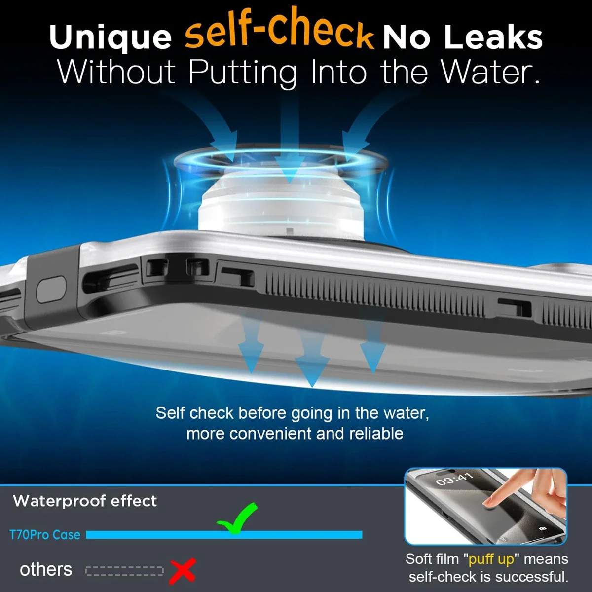 เคสโทรศัพท์กันน้ำ IP68 ปี 2025 สำหรับ iPhone17 16 15 14 13Pro Max Samsung S25 S24 แบบสากล พร้อมระบบตรวจสอบด้วยตนเอง สำหรับดำน้ำใต้น้ำ พร้อมถุงลมนิรภัย