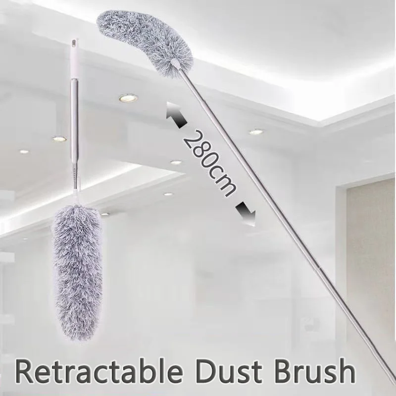 

2.8m Retractable Dust Brush Long Handle Bendable Head Soft Feather Microfiber Cleaning Duster for Home Car Cleaning Duster