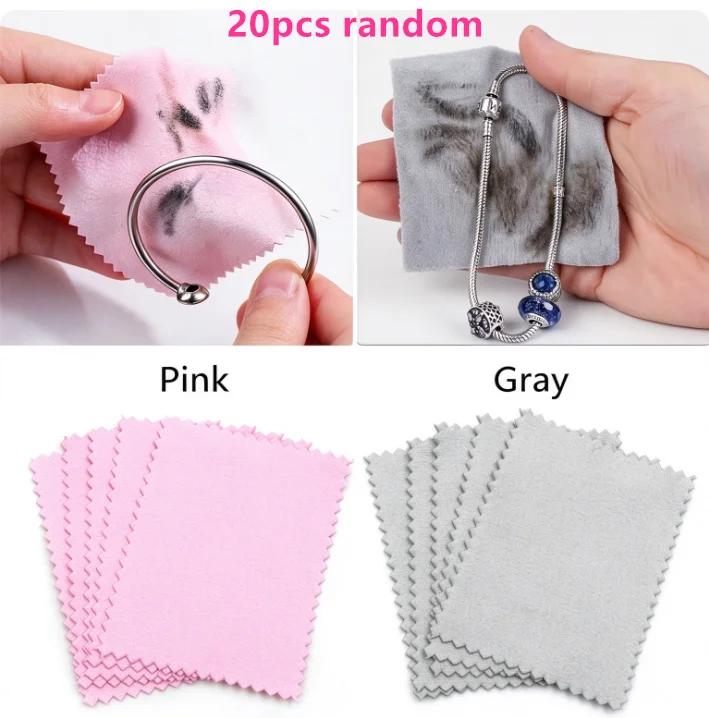 20pcs random pink gray jewelry polishing cloth, gold silver tarnish removal wipe for rings, bracelets, necklaces