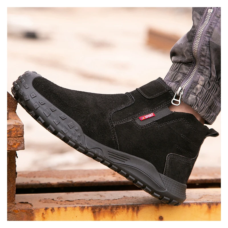 men casual plastic toe cap work safety boots cow suede leather welding shoes worker security ankle botas safe footwear protect