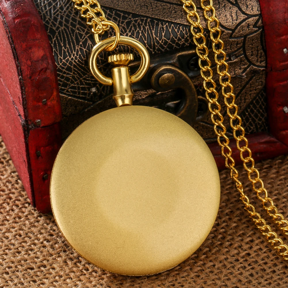 Luxury Gold Open Face Pocket Watch Roman Numbers Quartz Analog Display Pendant Clock with Necklace Chain reloj fob Clocks