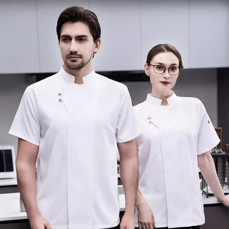 Veste de Chef respirante, Costume d'hôtel à manches courtes pour hommes et femmes, vêtements de cuisine de Restaurant, uniforme de serveur, chemise de Chef