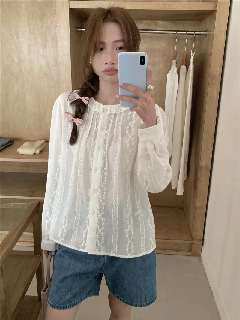 Summer Women Blouse Spring Shirt Female Woman Blouse Maxi Blusas Chiffon Casual Elegant Vintage Long Sleeve Oversize Loose White