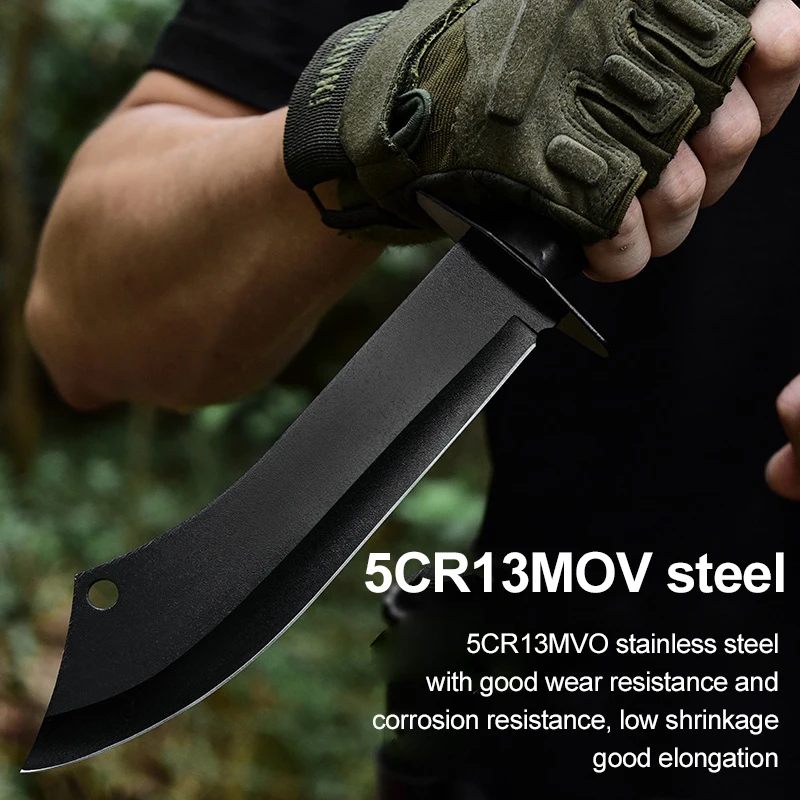 Military Tactical Knife with Scabbard Stainless Steel Outdoor Survival Knife for Self Defense Hiking Camping