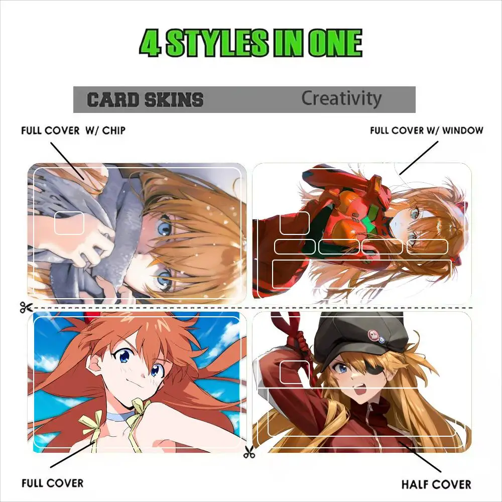 Asuka Langley Soryu Asuka Anime Girl  Sticker Film Tape Skin for Credit Card Debit Card Cartoon Waterproof Stickers