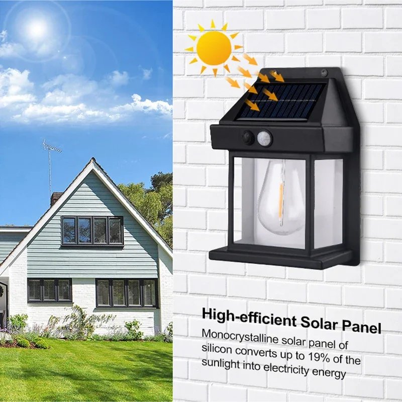 Lámpara Solar de pared para exteriores, luz impermeable de filamento de tungsteno, de inducción, para el hogar, jardín