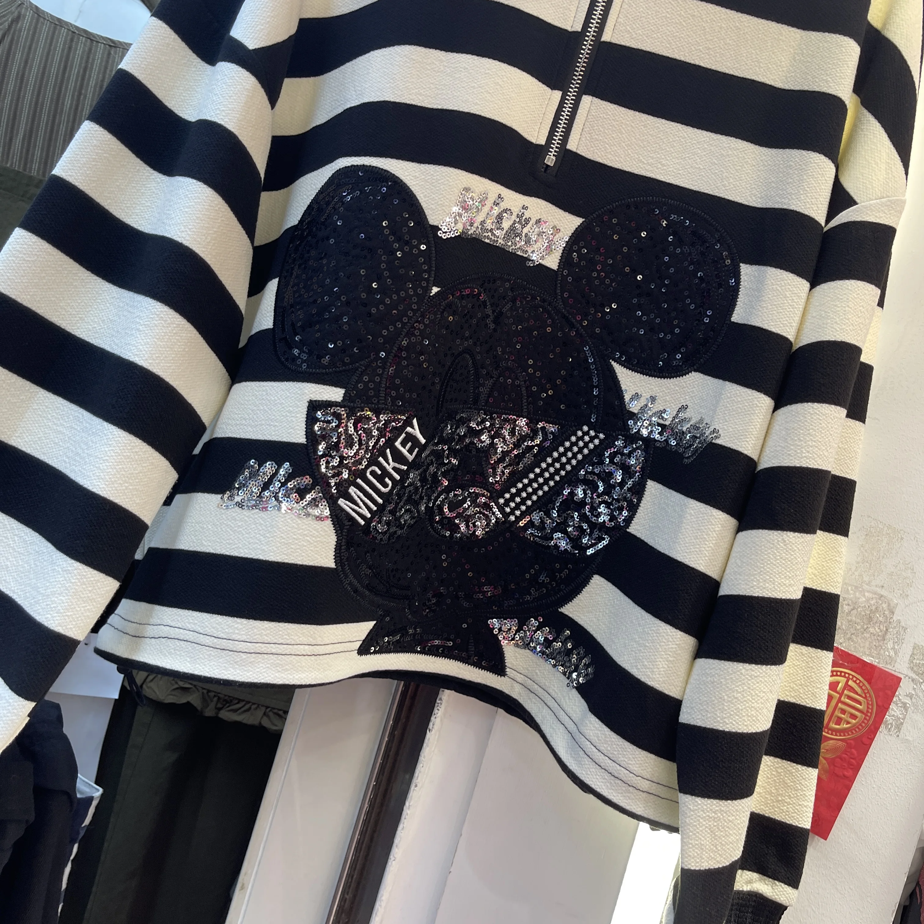 2025 Autumn New Heavy Sequin Print Cartoon Pullover Sweatshirt for Women Loose Fashion Half-Zip Long Sleeve Top Pullover Tops