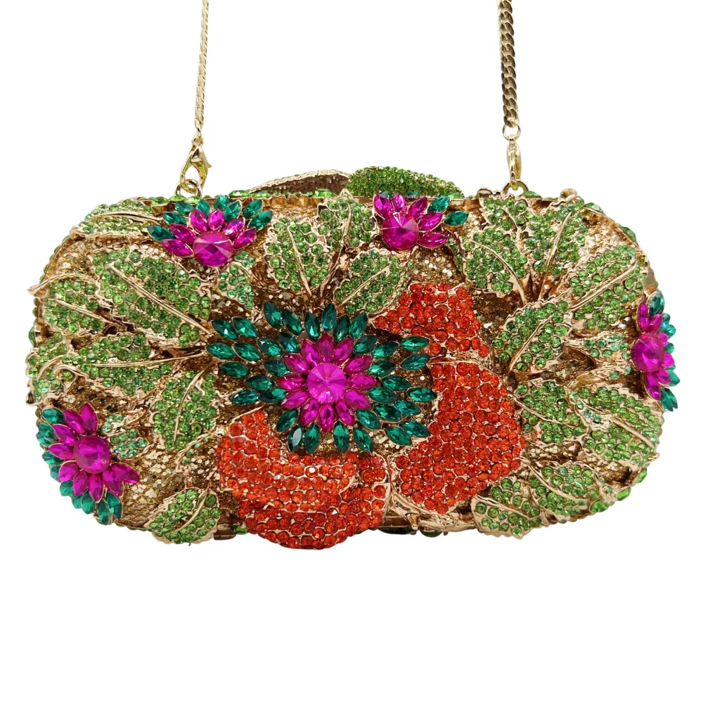 

Hollow Flower Diamond Dinner Bag Metal Full Diamond Dress Cheongsam Wedding Banquet Will Hold Women's Clutch Bag Bolso De Fiesta