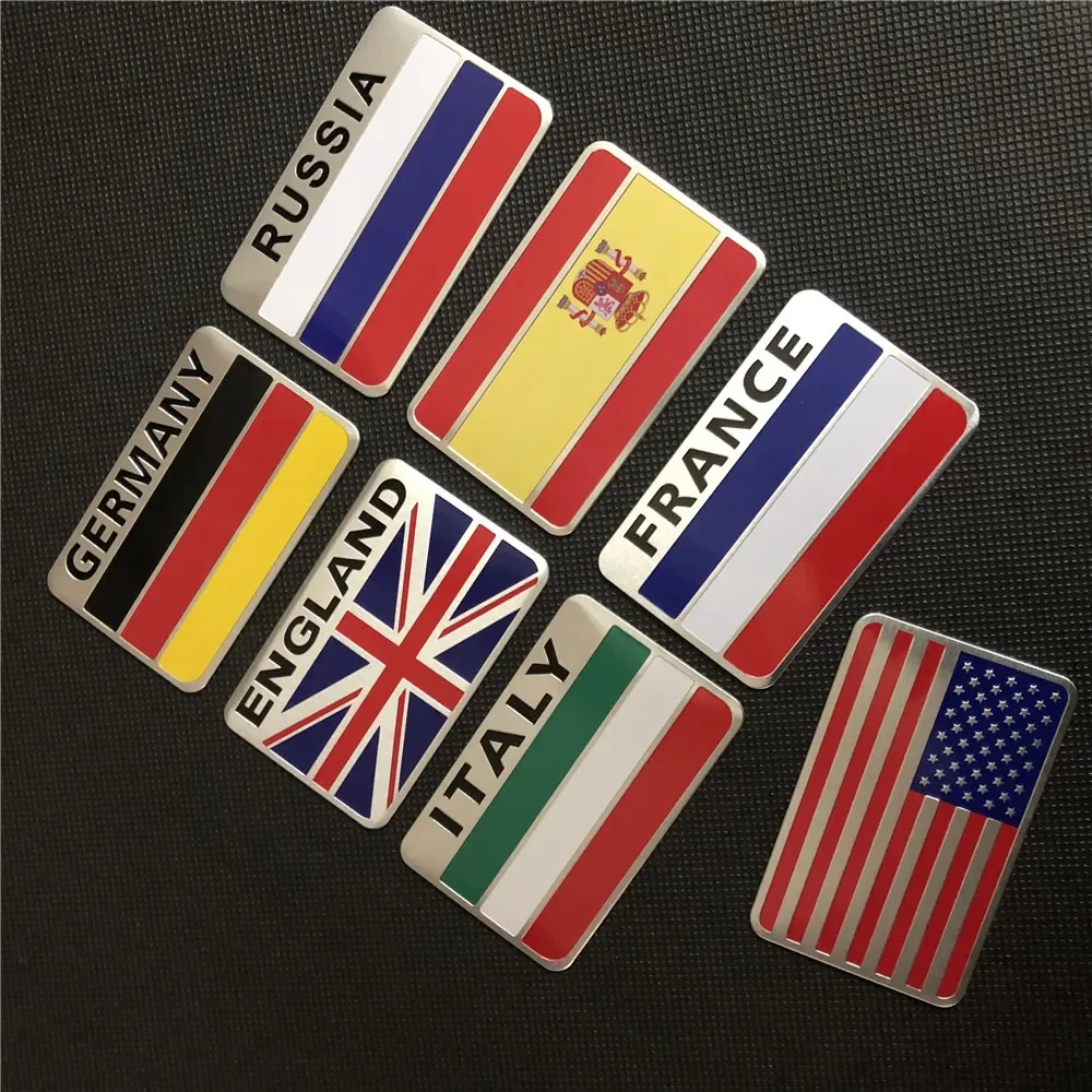 Emaicoca 3D Aluminum USA Russia France Germany Italy UK Spain National Flag Square Car Sticker Car Styling Accessories