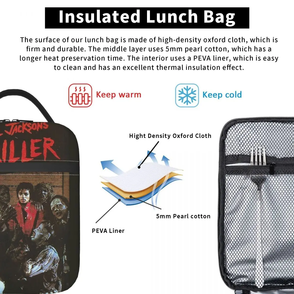 Pop Music Michael J-Jackson Insulated Lunch Bag for Women Kids Portable Food Boxes Thermal Lunch Box Tote