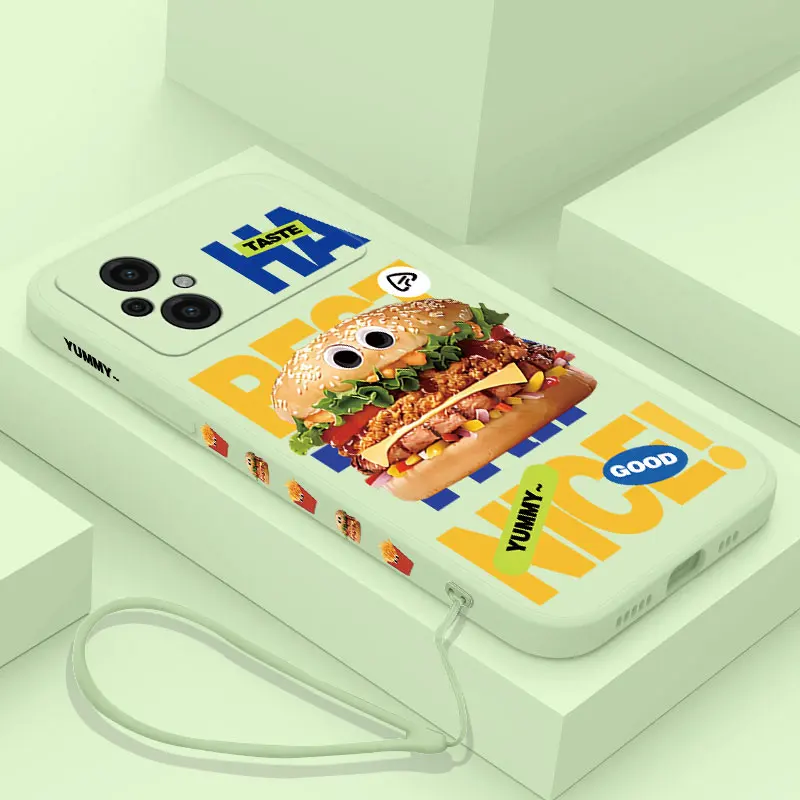 Fun Burgers Fries Phone Case For Xiaomi Poco M5 X5 F5 F4 X4 M4 F3 X3 M3 F2 X2 Pro C40 4G 5G GT Liquid Silicone Cover