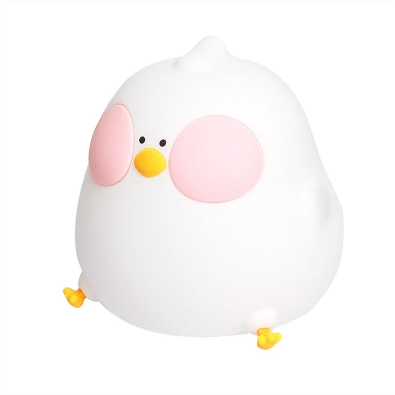 Cute Silicone Chick Night Light Dimmable Touch Control Rechargeable Beside Lamp Squishy Desk Room Decor White 1Set