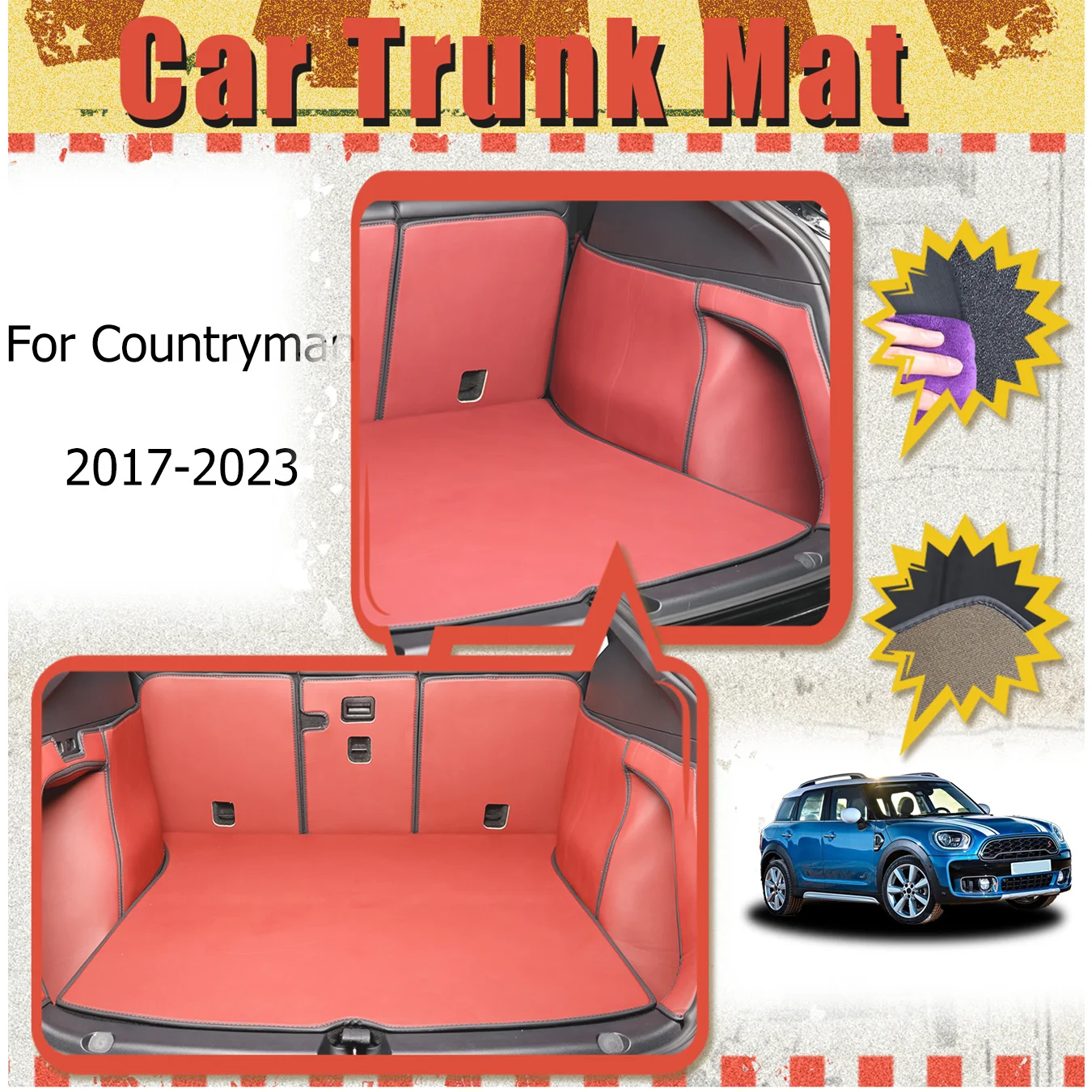 

For MINI For Countryman 2017-2023 Car Trunk Mat Full Encirclement thickened three-layer PVC anti-slip wear-resistant waterproof