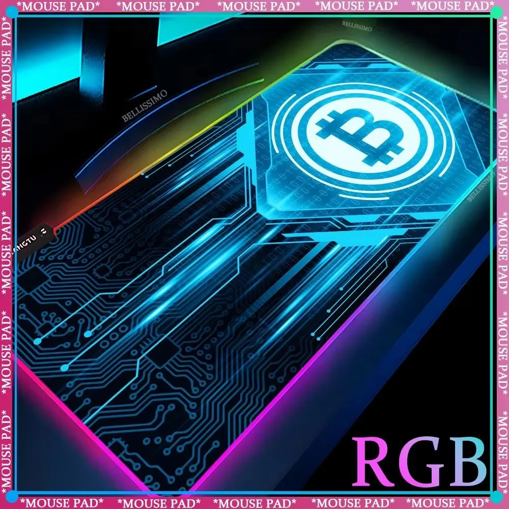 

RGB Bitcoin Large XXL MousePad Gaming Laptop Backlit Desk Mat LED Gamer Accessories Computer Cabinet Mat PC Luminous Mouse Pad