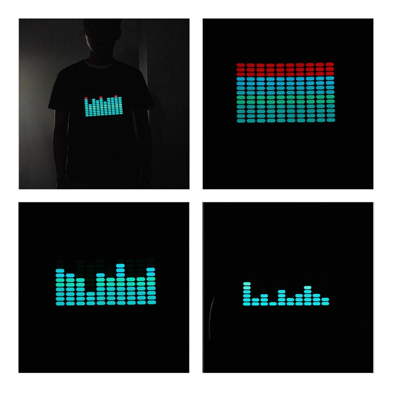 Men Sound Activated Led T-Shirt Light Up Flashing Rock Disco Equalizer Short Sleeve Led T Shirt