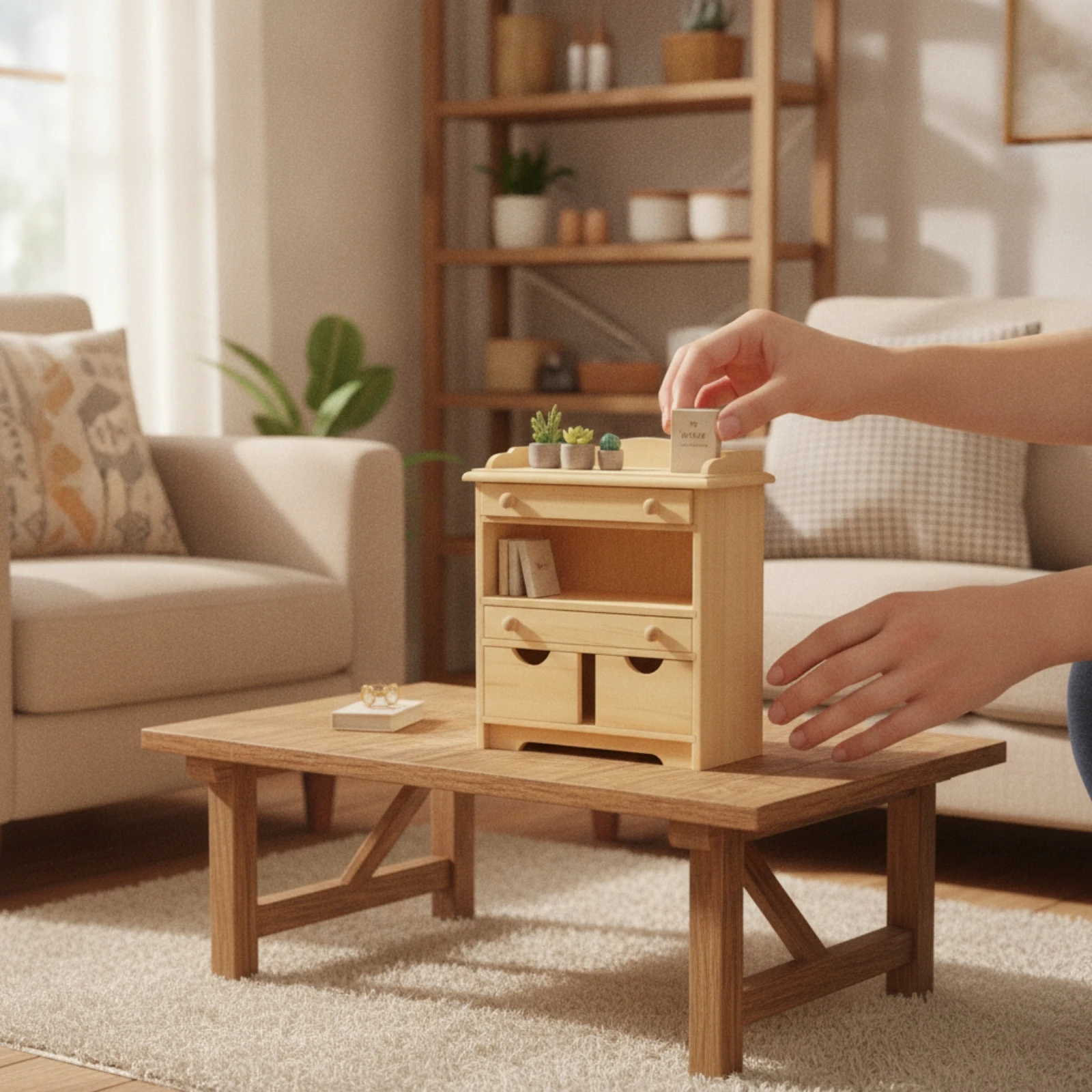 Miniature Cabinet with Drawer Vintage-Style Miniature Wooden Cabinet Decorative Compact for Collectors