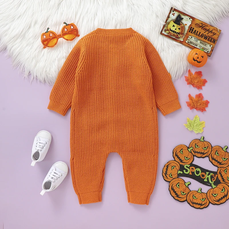 Newborn Baby Romper Knit Halloween Infant Girl Boy Jumpsuit Fashion Funny Pumpkin Toddler Kid Clothes 0-18M Overalls Long Sleeve