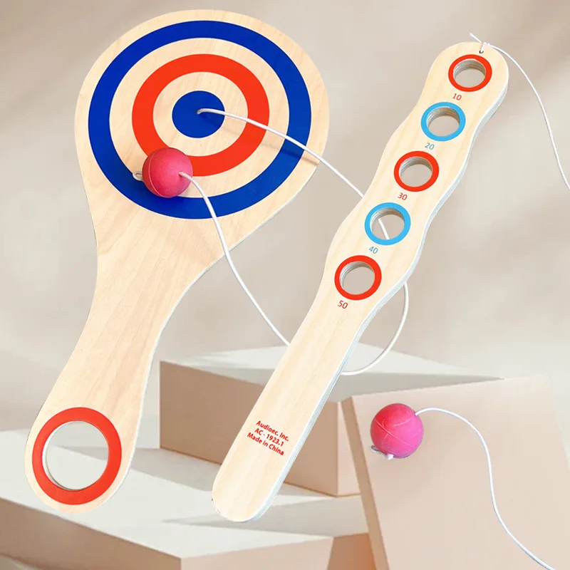 Wooden Hand Eye Coordination Ball Toss Catch Game Sensory Integration Training Skill Racket Toy for Kids Children