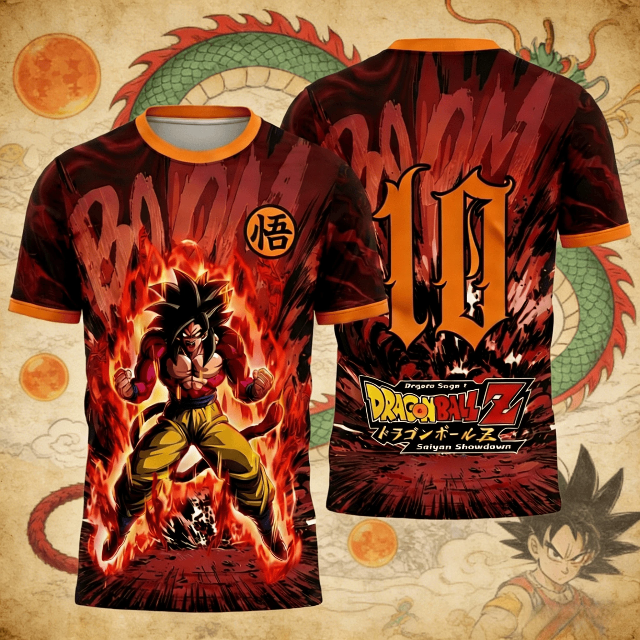 2026 Sommer Dragon Ball T-Shirt 3D-Druck Goku Super Saiyajin 4 Flamme Übergroßes Lockeres Atmungsaktives Gym Streetwear Unisex Tee