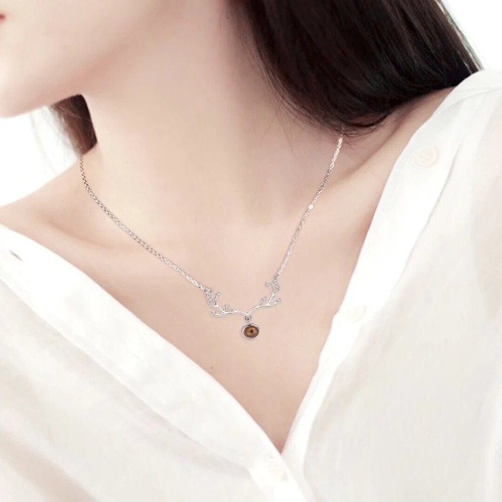 925 فضة موضة 100 لغة أحبك حجر الإسقاط مطعمة الزركون قرن الوعل قلادة عيد ميلاد هدية للذكرى السنوية