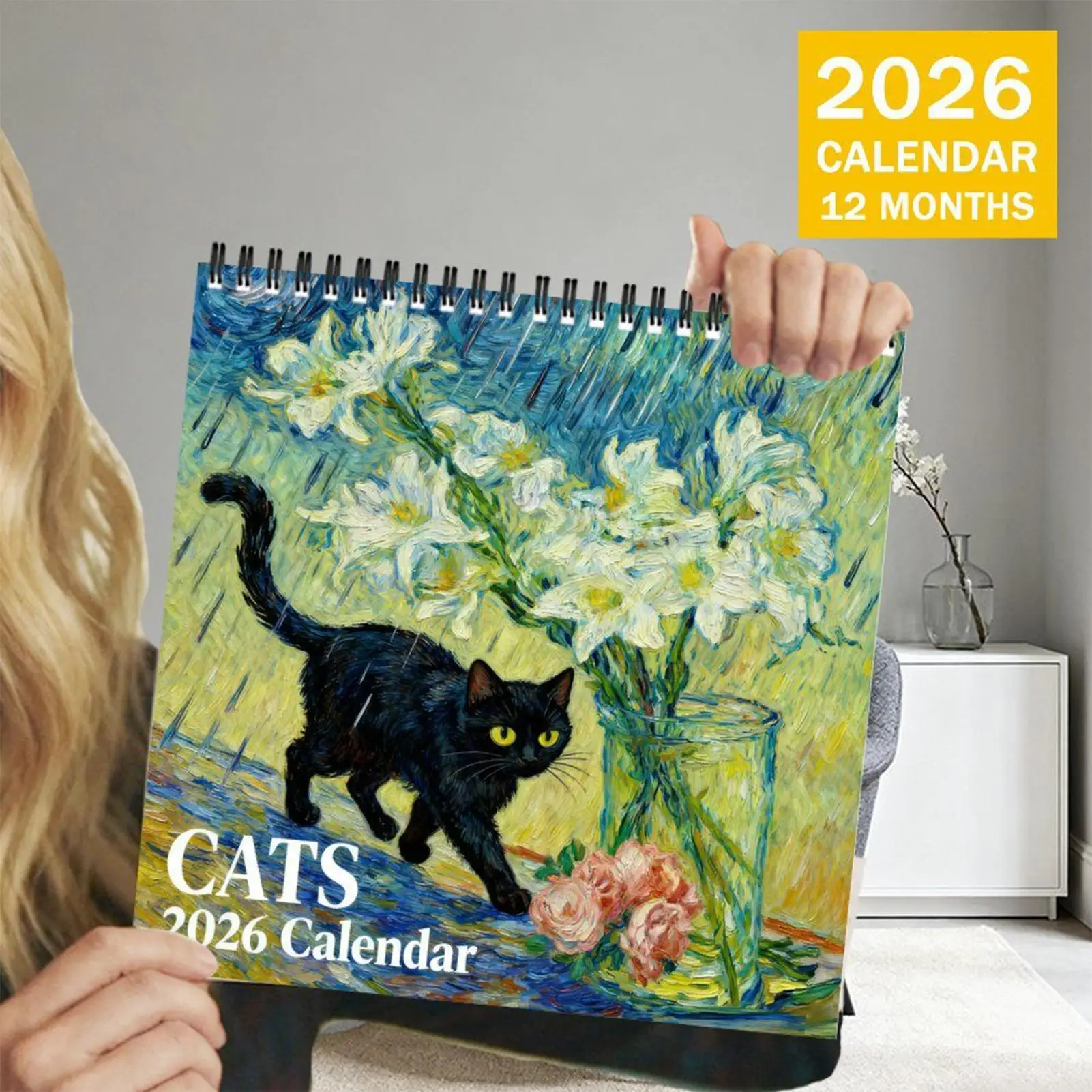

2026 Van Gogh Series Cat-Themed Calendar Monthly Hangable Wall Calendar 12 Month Cat Design Family Planner Organizer Calendar