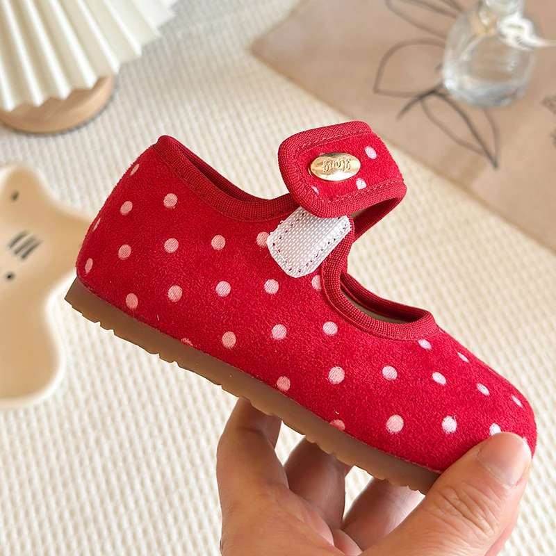 Picture 7: Girls Polka Dot Mary Jane Shoes 2026 New Autumn Kids Vintage Princess Flat Shoes Round Toe Soft Sole School Dress Shoes For Baby