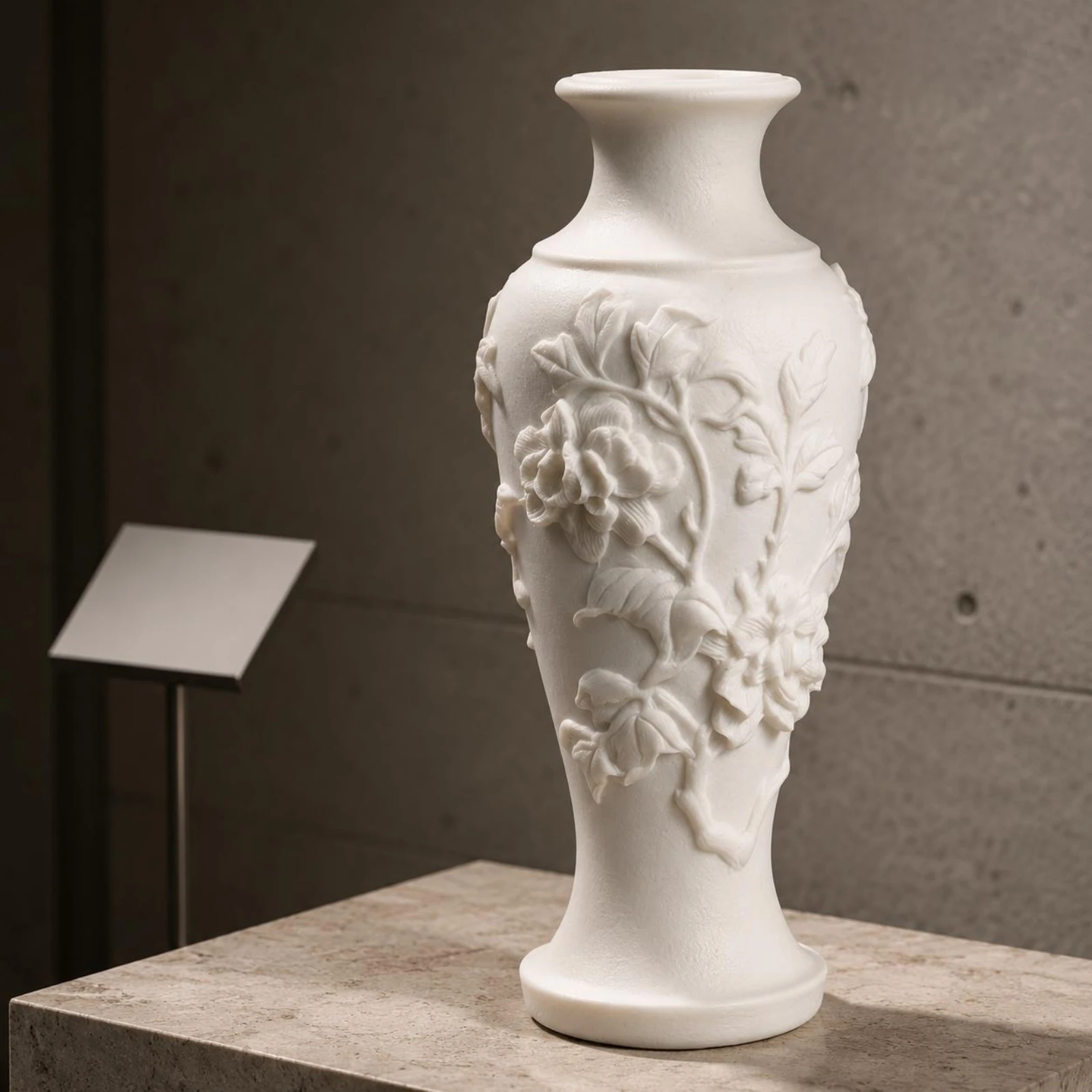

Carved Vase White Floral Relief Vase Home Decor Tapered Flared Rim