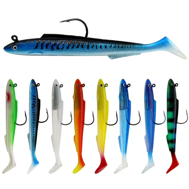 Lot de leurres souples de pêche 11,5 cm 15 g / 15 cm 30 g, appât artificiel en forme d'anguille à queue en T, à coulée lente, tête plombée, pour la pêche au bar/à la truite