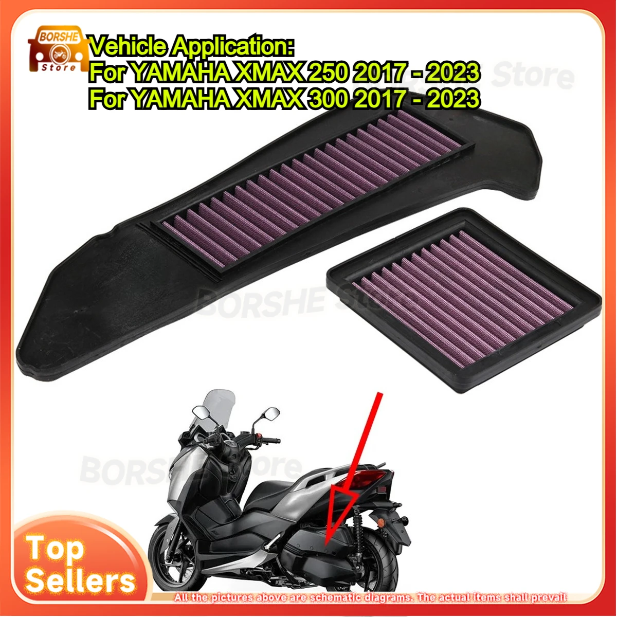 

Motorcycle parts: Air filter, intake cleaner, engine protection, suitable for Yamaha XMAX250, XMAX300, 17-23, washable