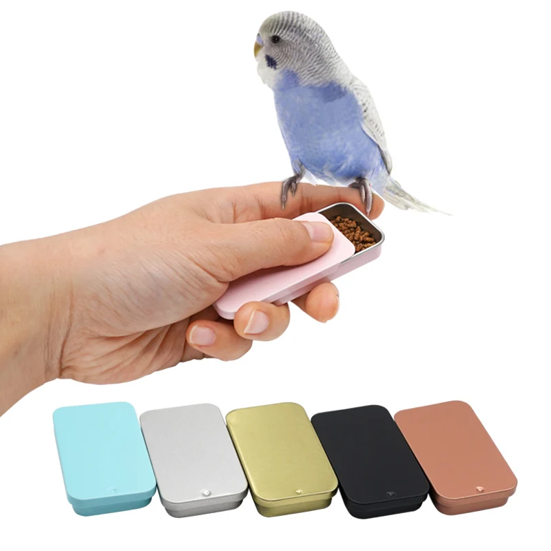 Bird Training Feeder Jar Mini Iron Can Food Storage Box Parrot Handheld Feeder Tank Birds Intelligence Training Educational Toy