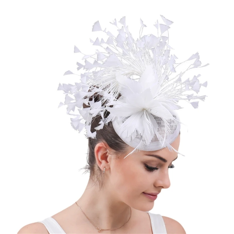 

Sinamay Hat Cocktail Party Hat with Hair Clip Female Feathered Flower Fascinator Hat Headpiece Roleplay Accessory Hat