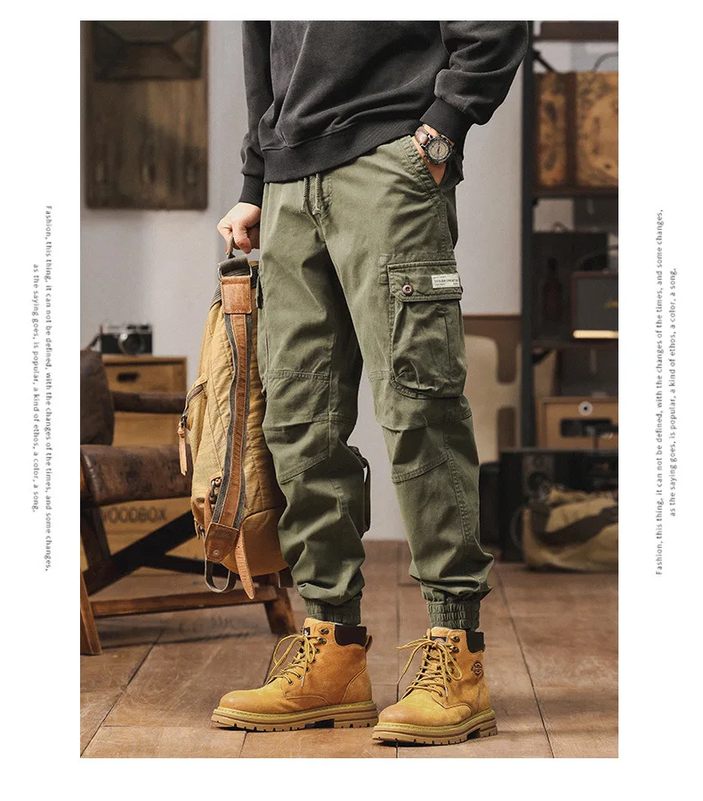 

American Style Heavyweight Workwear Pants Men's Autumn Winter Trendy Brand Vintage Loose plus Size Multiple Pockets Cuffed Thick