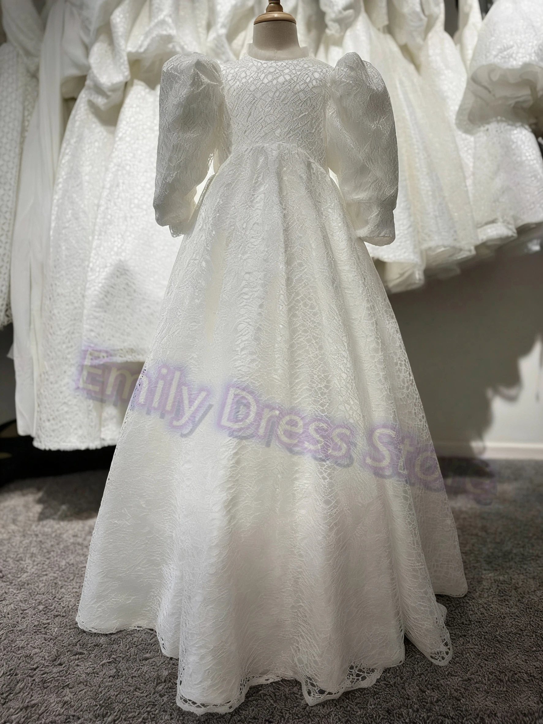 Vestido de menina de flor de renda de leite personalizado para casamento tule inchado até o chão crianças festa de aniversário do bebê primeira comunhão vestido de baile