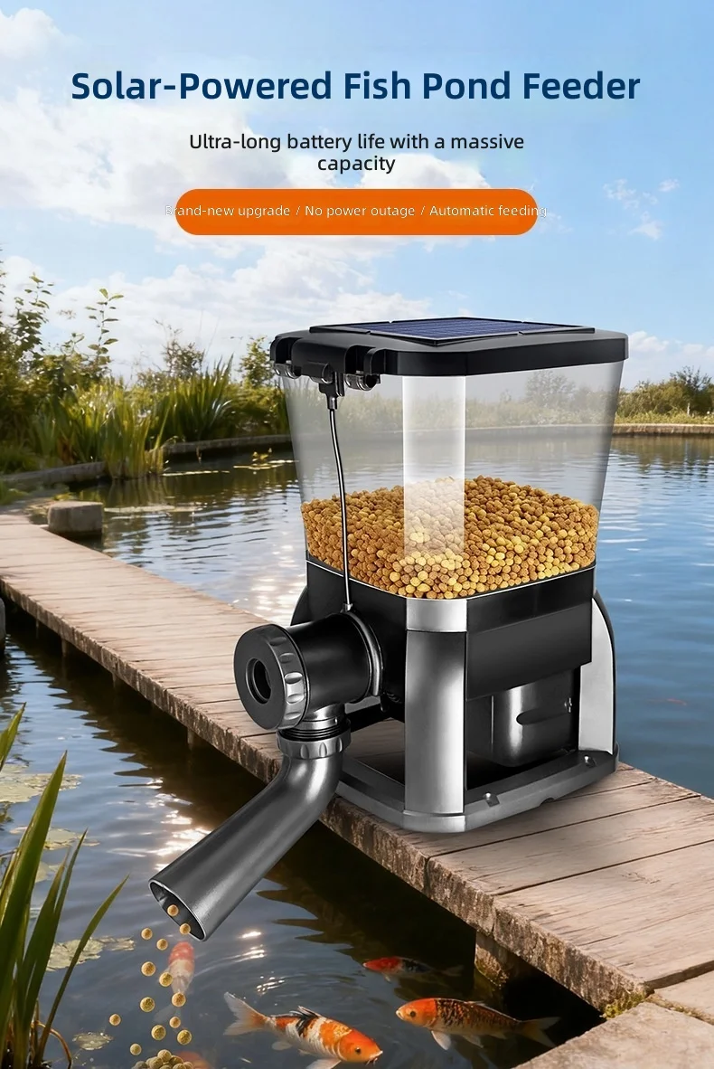 Koi Fish Feeder, Large Capacity Solar-Powered Automatic Feeder, Waterproof Design for Pond, All-Season Use