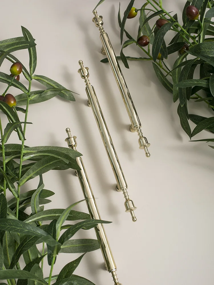 

New French Italian High-end Cabinet Handle Solid Brass Handle Electroplated Gold Wardrobe Door Shoe Cabinet Long Handle