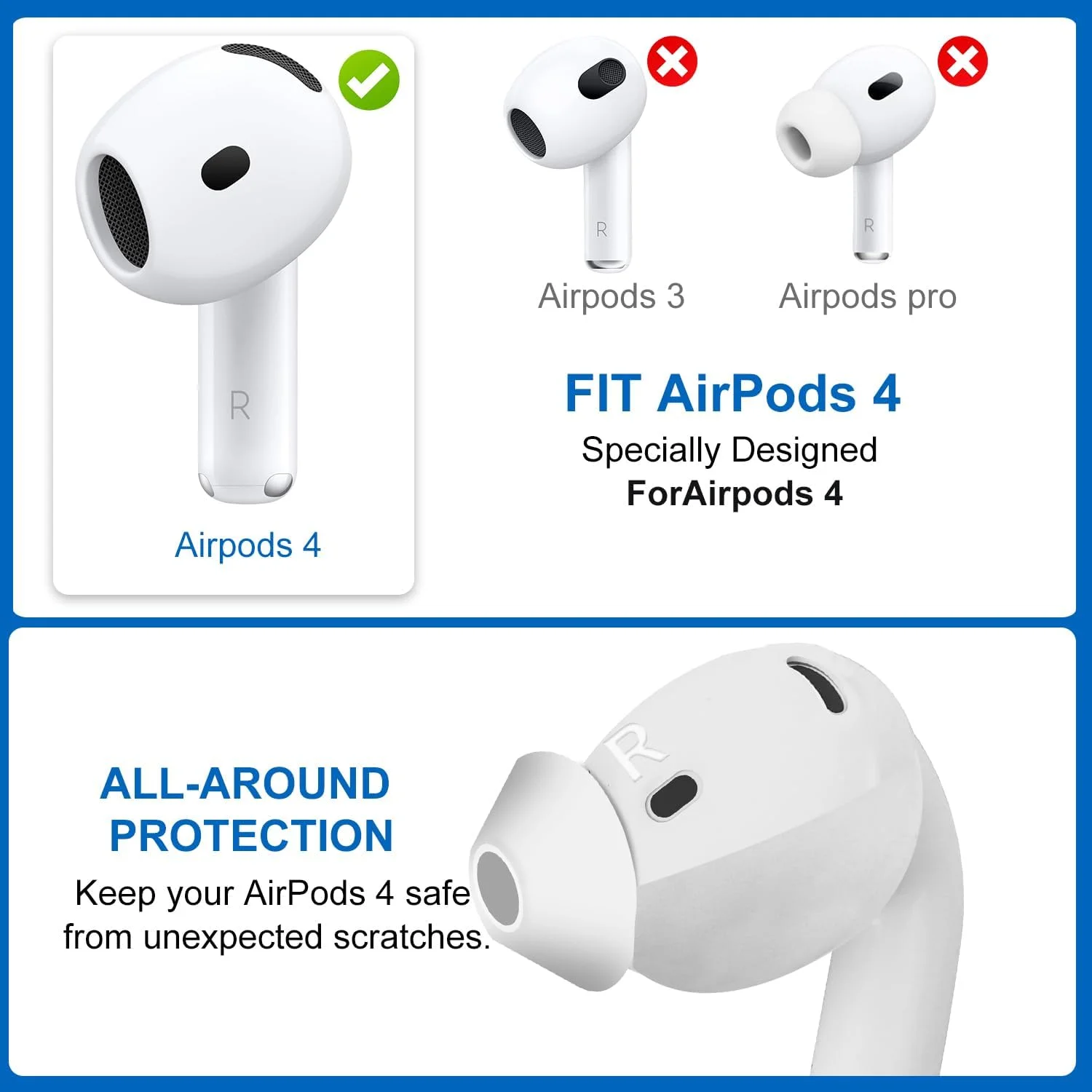 KUTOU 3 Pairs Silicone Ear Tips For Apple AirPods 4th Cover Anti-Slip Eartips For AirPods4 Protective Sleeve With Cleaning Pen