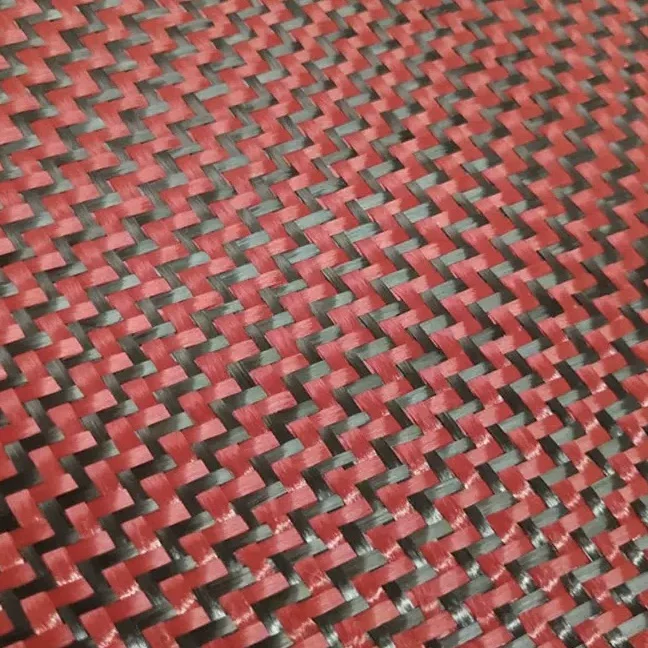 

1100D /3K 200gsm red Kevlar fiber mixed with carbon fiber fabric, carbon fiber Kevlar cloth with W pattern, 100cm*100cm roll