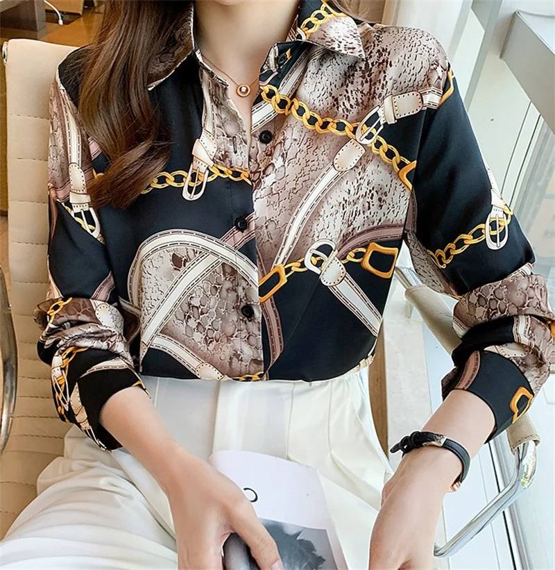 

Dames Blouses Vintage Chain Top Y2k Long Sleeve Shirt for Women Workout Korean Style Work Blouses Camisas Y Blusas Streetwear