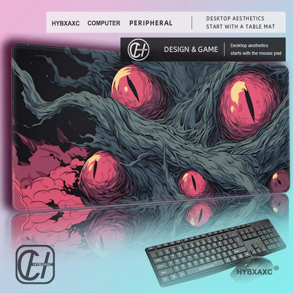 

HYBXAXC Dark Creeping Tentacle Eyes DeskMat, Horror Monster Pattern Non-Slip MousePad, Thick Lockedge Extended Keyboard Mat