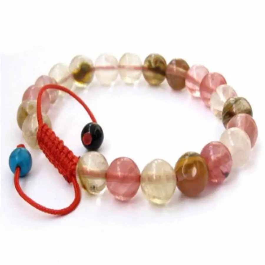 8mm Natural Mixed Rutilated Quartz Bead Bracelet Adjustable Red String Wristband for Women Men