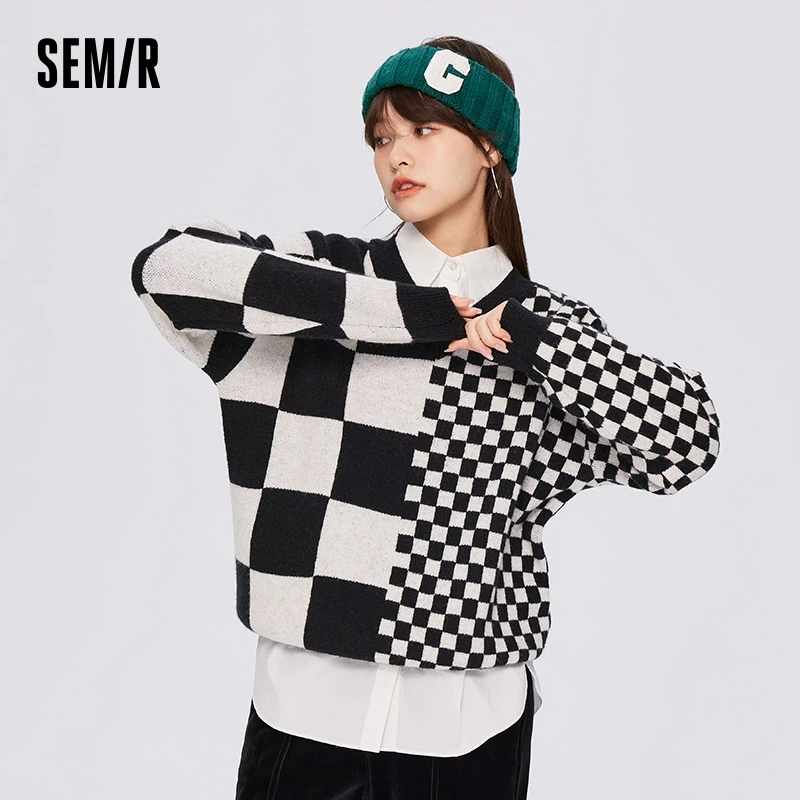 Semir maglione donna Design scacchiera popolare 2023 inverno nuovo maglione allentato con scollo a v moda