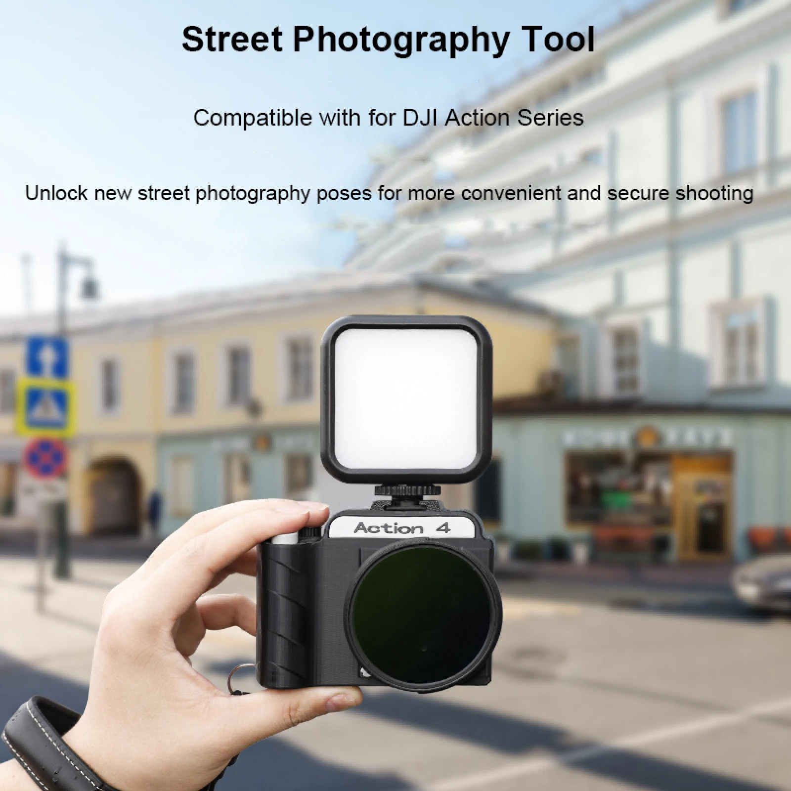 

3D Printing Street Grip Vlog Holder Combo with UV Filter Lens Cap And Wrist Strap for DJI Action5Pro/4/3 Camera