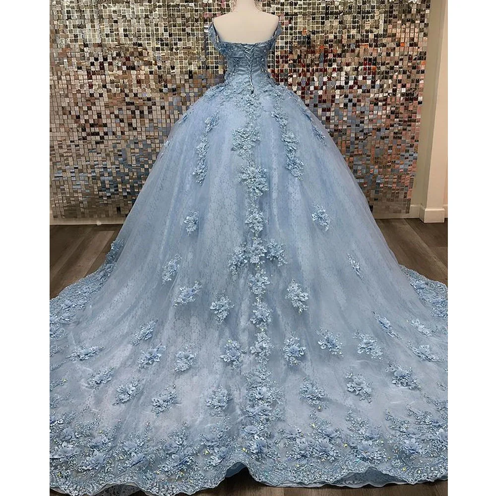 Himmelblaues Ballkleid Quinceanera Prinzessin Partykleid Damen Vestidos De 15 Años 2025 Applikation rückenfrei Sweet 16-Kleid Festzugskleid