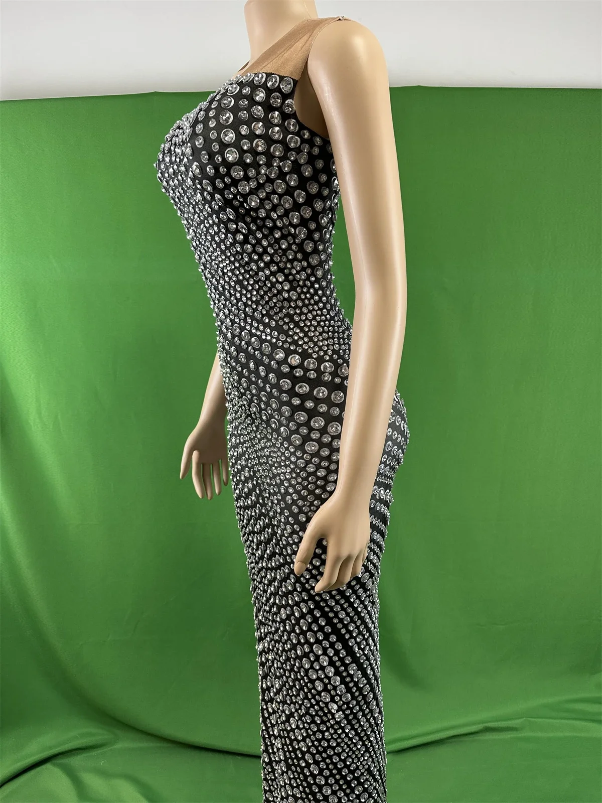 

2026new Long Dress Women Stunning Black Full Rhinestone Stretch Spandex Sleeveless For Birthday Party Singer Costumes